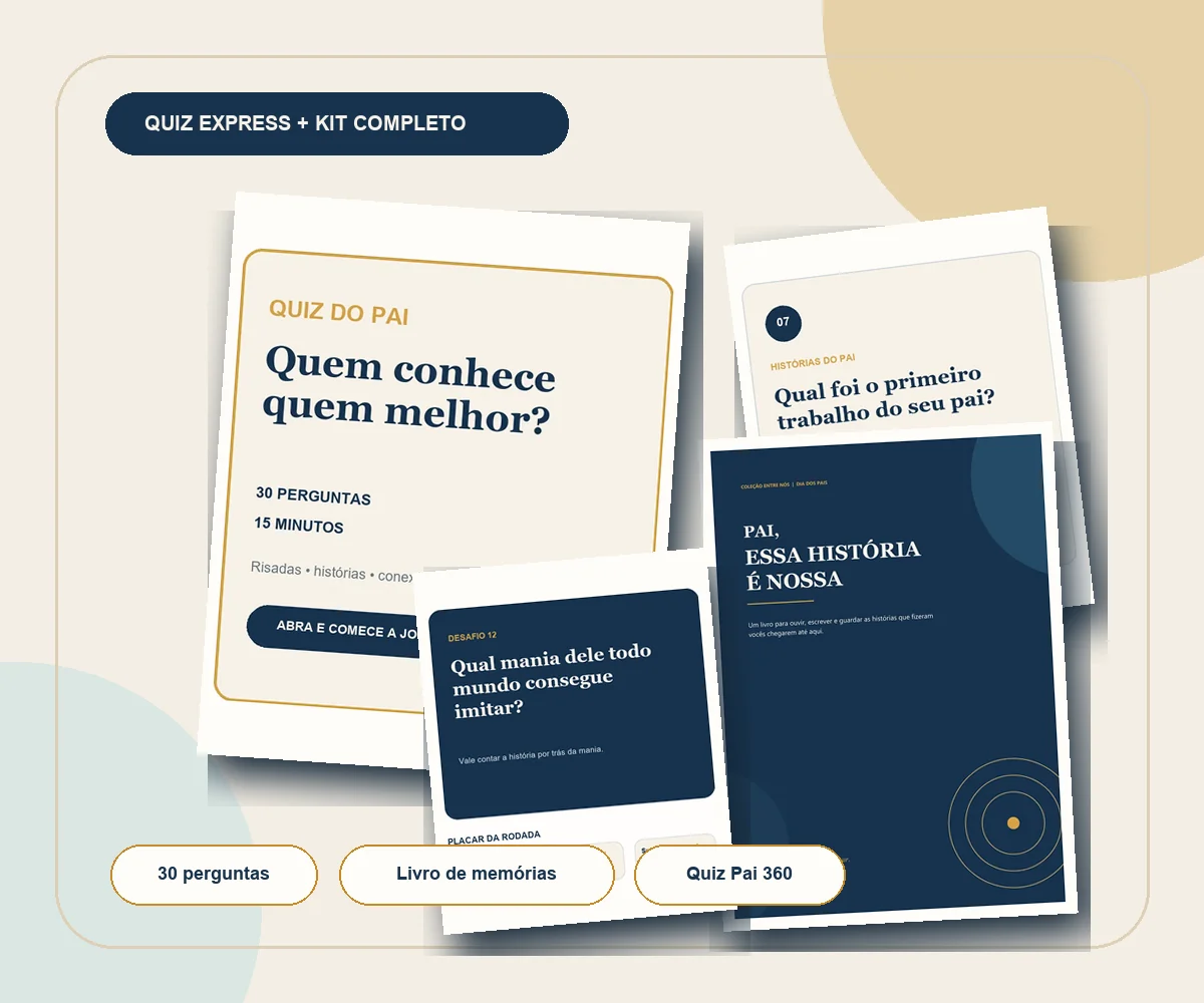 Composição do Quiz Express, livro de memórias e Quiz Pai 360